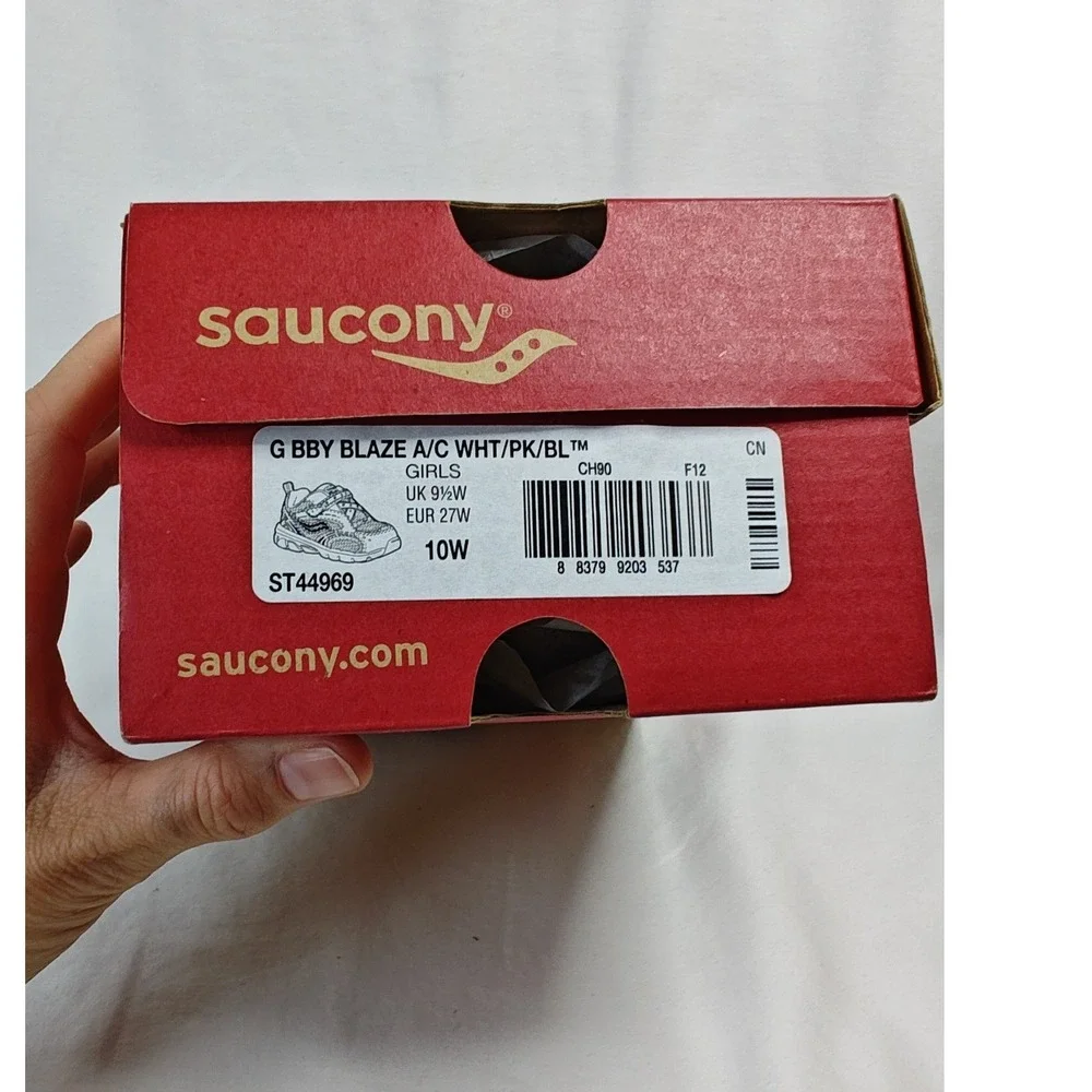 Saucony Baby Blaze A/C White Pink Blue Girls Running Shoes 10W New Hook Loop